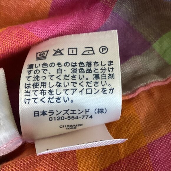 Lands End Linen Rainbow Plaid Button Shoulder Lagenlook Top Sz L #141P - Picture 8 of 8